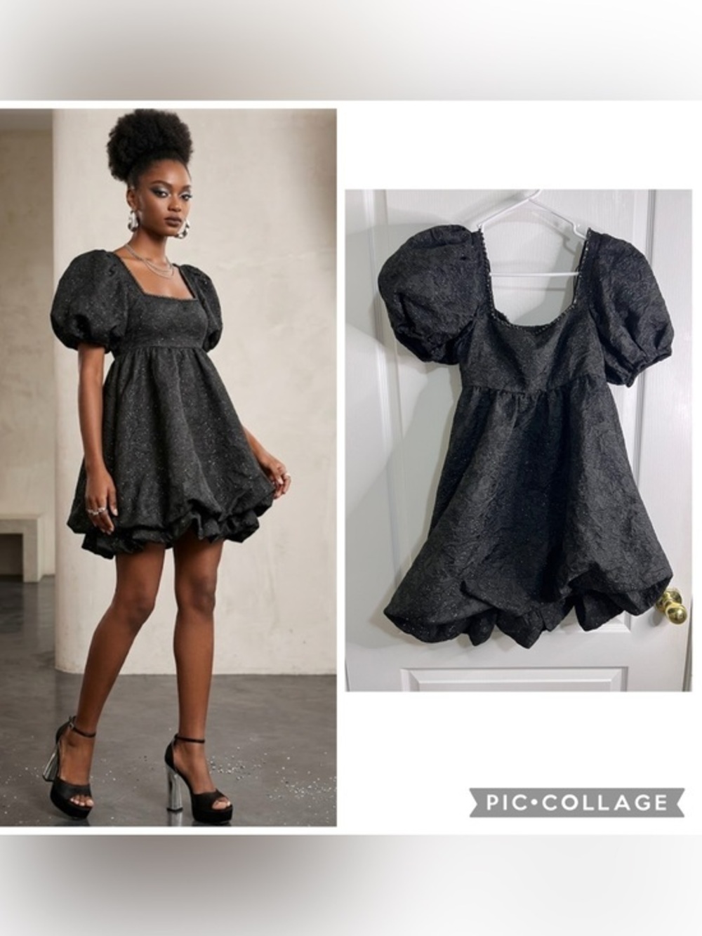 Mukzin Black Puff Sleeve Babydoll Dress - Elegant Party Mini size S